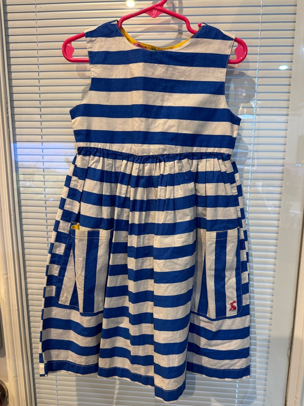 Joules Girls Blue White Striped Pocket Dress Colorful Buttons Size 5Y